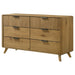 Light oak Bennett Mid-Century 6-drawer rubberwood dresser by CoasterEveryday, showcasing sleek, modern furniture design.