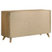 Light oak Bennett Mid-Century 6-drawer rubberwood dresser by CoasterEveryday, showcasing sleek furniture design with modern hardware.