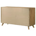 Light oak Bennett mid-century 6-drawer rubberwood dresser by CoasterEveryday, showcasing sleek modern furniture design.