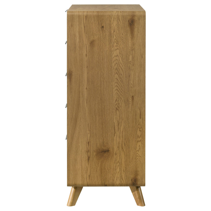 Bennett Mid-Century 5-Drawer Rubberwood Chest Light Oak