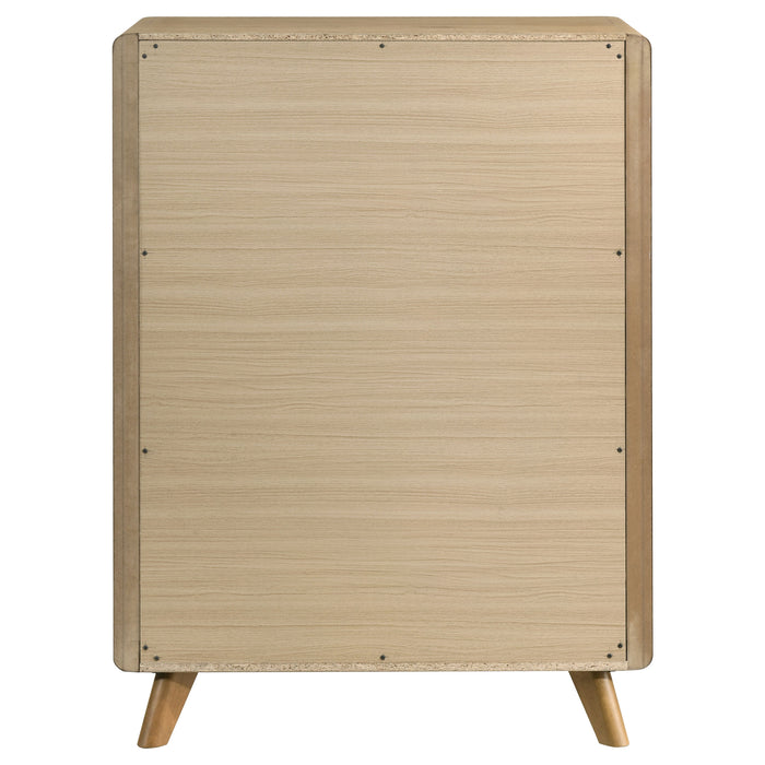 Bennett Mid-Century 5-Drawer Rubberwood Chest Light Oak