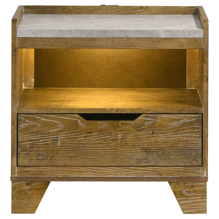 Henderson 1-drawer LED Nightstand Bedside Table Medium Oak