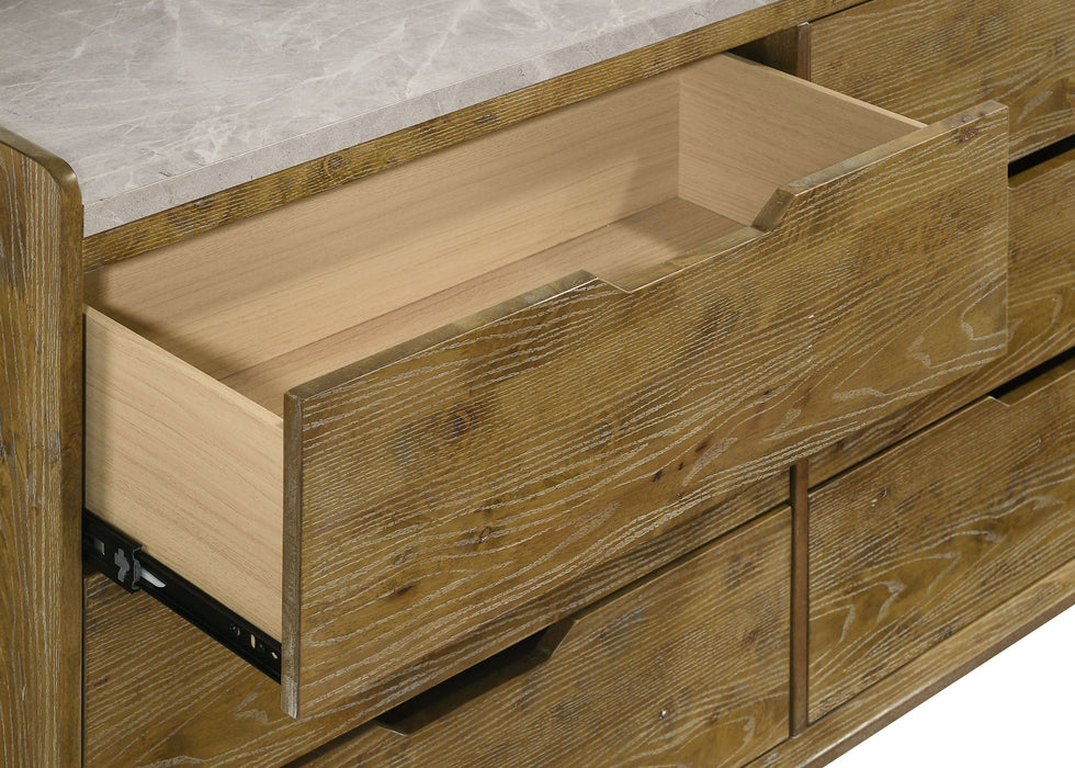 Henderson 6-drawer Bedroom Dresser with Mirror Medium Oak