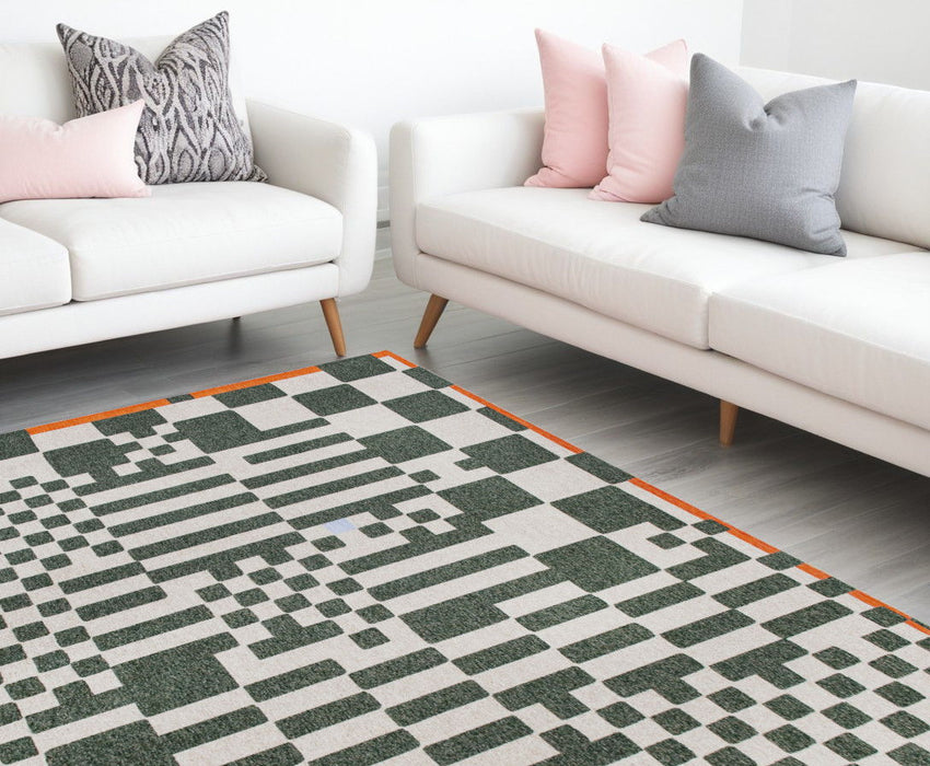 9' X 13' Geometric Washable Area Rug (551855) - Green / Orange