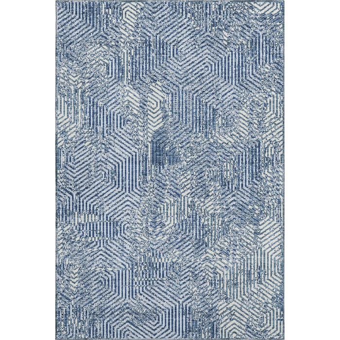 10' X 14' Geometric Washable Area Rug With UV Protection (672524) - Navy Blue / Ivory