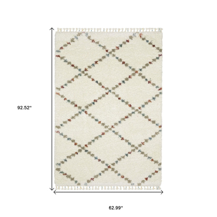 5' X 8' Diamond Shag Area Rug With Fringe - Gray