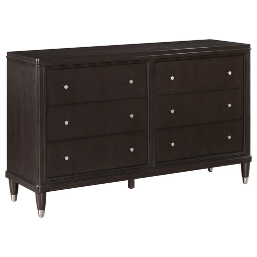 Brown Emberlyn 6-drawer dresser by CoasterEveryday showing a modern furniture piece with sleek drawer handles and a sturdy frame.