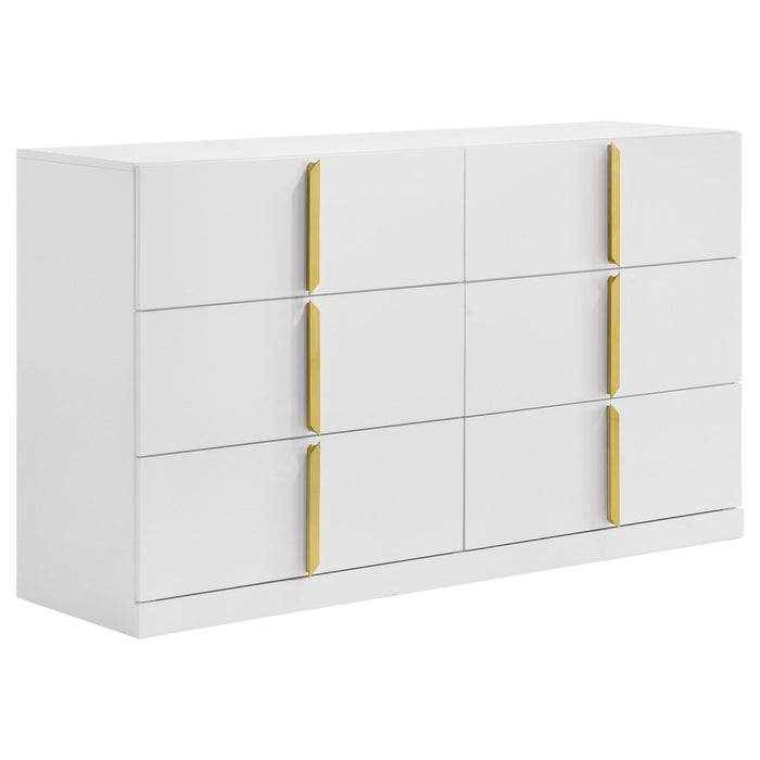 Ines 5-piece Eastern King bedroom set by CoasterEveryday featuring navy and white high gloss furniture with a modern design.