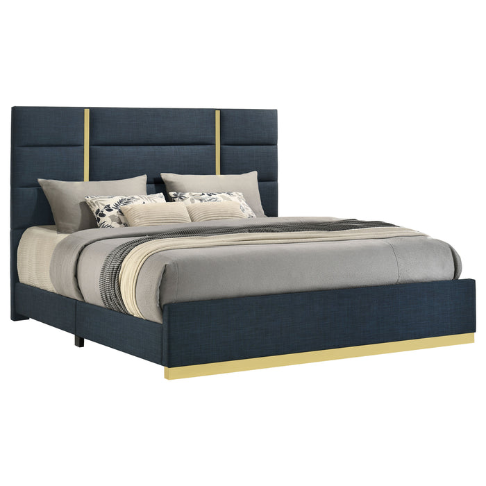 Ines 56-inch Fabric Upholstered Eastern King Panel Bed Navy