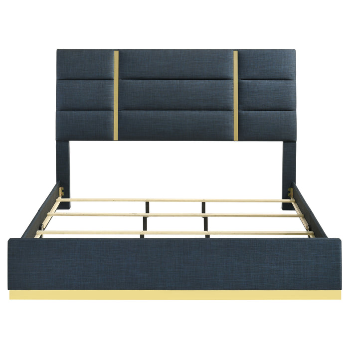 Ines 56-inch Fabric Upholstered Eastern King Panel Bed Navy