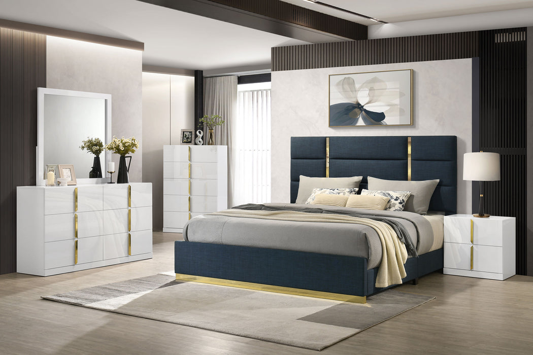 Ines 56-inch Fabric Upholstered Eastern King Panel Bed Navy
