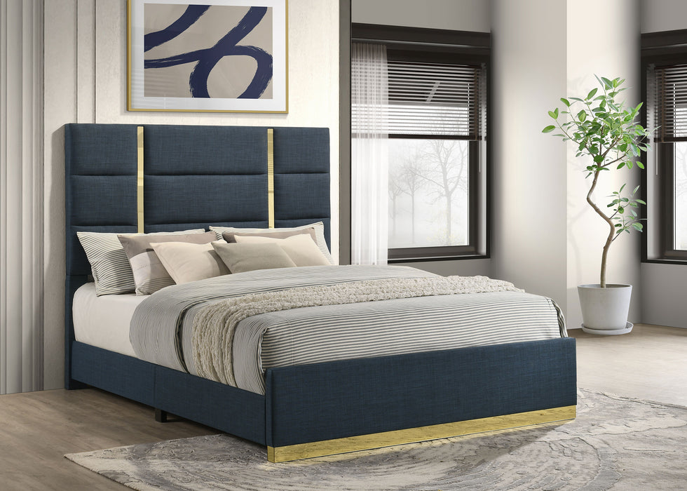 Ines 56-inch Fabric Upholstered Queen Panel Bed Navy