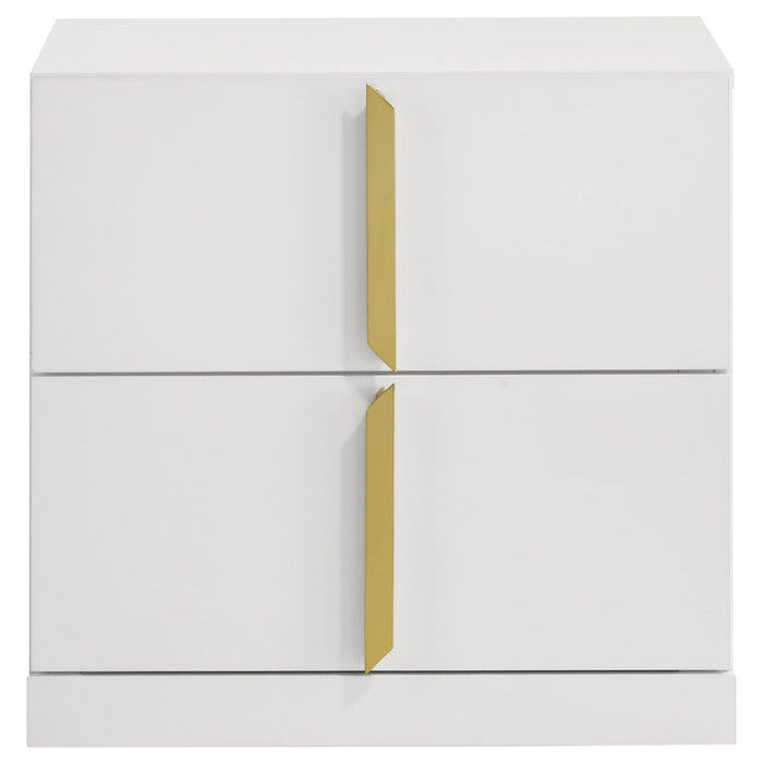 Ines 2-drawer Nightstand Bedside Table White High Gloss