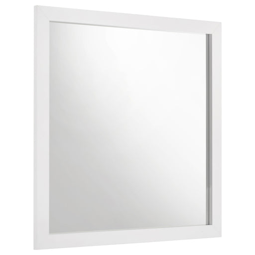 White high gloss Ines Dresser Mirror by CoasterEveryday, modern furniture piece with a sleek rectangular design.