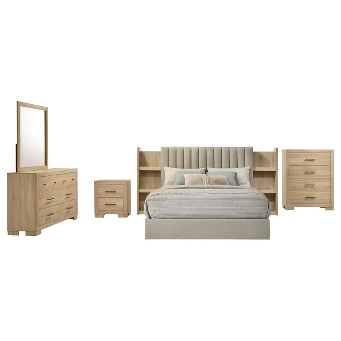 Arielle 5-Piece Eastern King Upholstered Bedroom Set Light Oak
