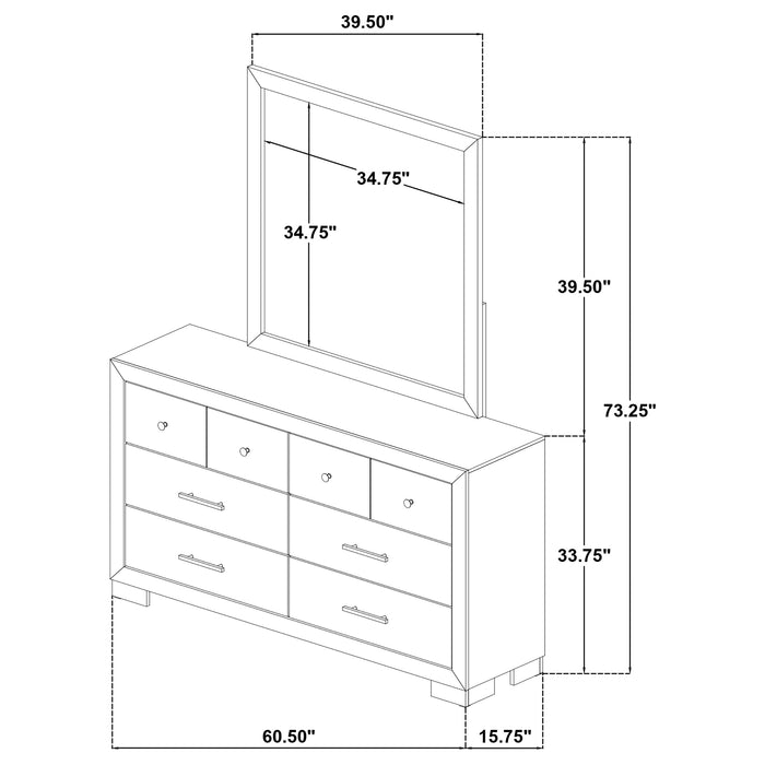 Arielle Dresser and Mirror Set with Mixed Hardware Light Oak