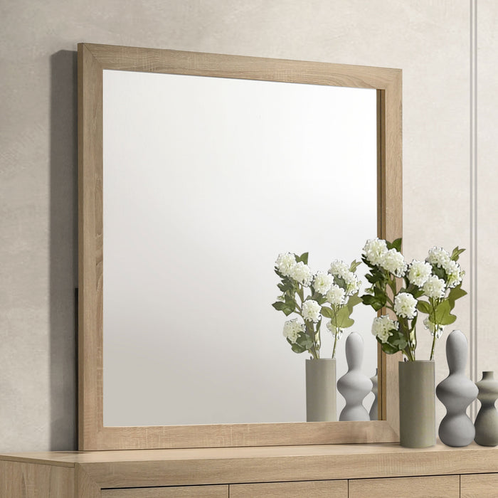 Arielle dresser mirror with light oak wood-look frame by CoasterEveryday
