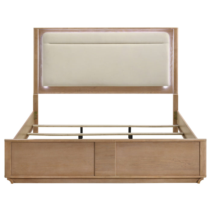 Leanne Eastern King LED Panel Bed Off White and Light Oak