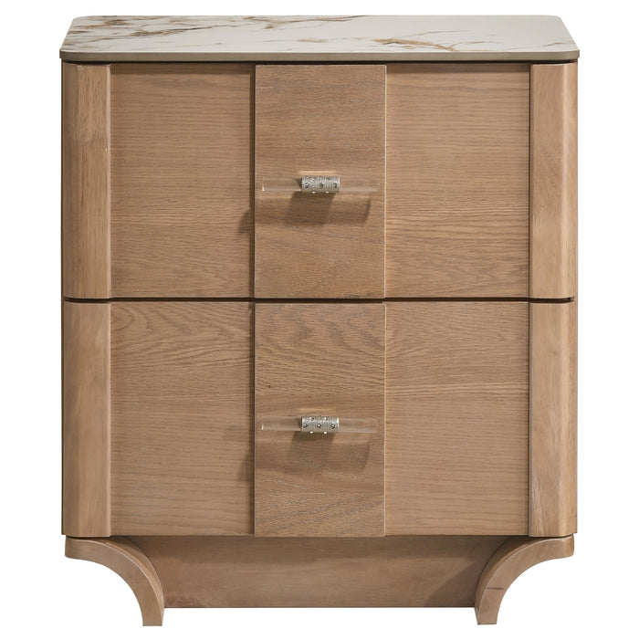 Leanne 2-drawer Sinter Stone Top Nightstand Light Oak