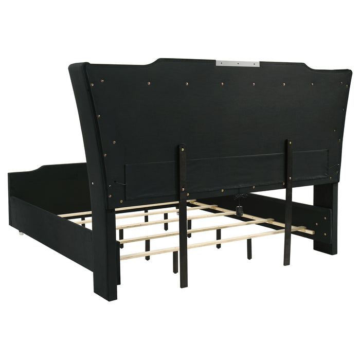 Lorient 4-piece California King bedroom set by CoasterEveryday in black, includes bed frame, nightstands, and dresser, modern furniture design