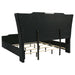 Lorient 5-piece California King bedroom set in black featuring a bed frame, dresser, nightstands, and mirror from CoasterEveryday.