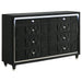 Lorient 5-piece California King bedroom set in black featuring a bed frame, nightstands, dresser, and mirror from CoasterEveryday.