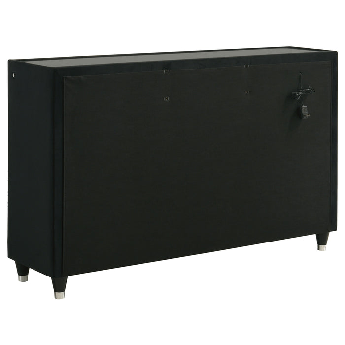 Lorient 5-piece California King bedroom set by CoasterEveryday in black, includes bed frame, dresser, mirror, and nightstands.