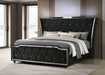 Lorient California King LED upholstered bed in black with a modern headboard, sleek furniture piece by CoasterEveryday.