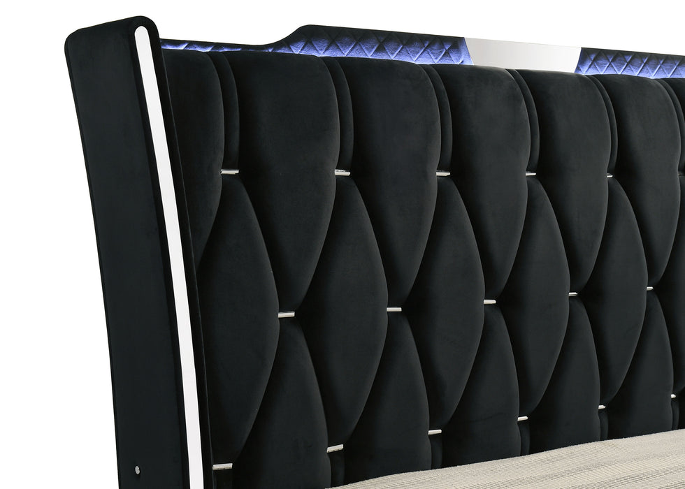 Lorient California King LED upholstered bed in black with sleek fabric upholstery and modern design, by CoasterEveryday.