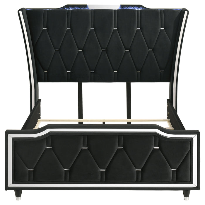 Lorient Queen LED Upholstered Wingback Bed Black