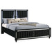 Black Ravenne velvet upholstered Eastern King LED panel bed by CoasterEveryday, featuring a modern design and plush headboard.