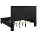 Black Ravenne velvet upholstered Eastern king LED panel bed by CoasterEveryday with modern furniture design and clean lines.