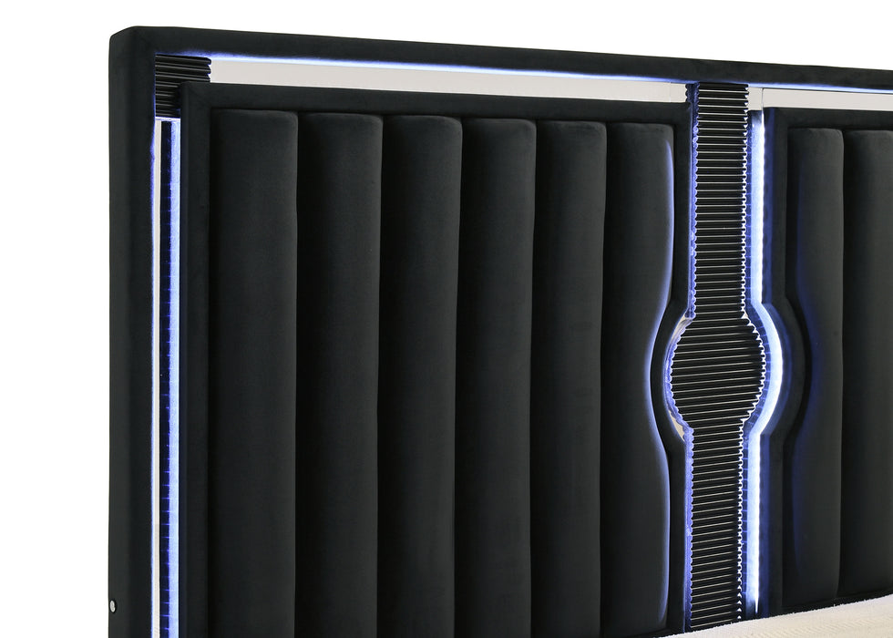 Ravenne Velvet Upholstered Eastern King LED Panel Bed Black