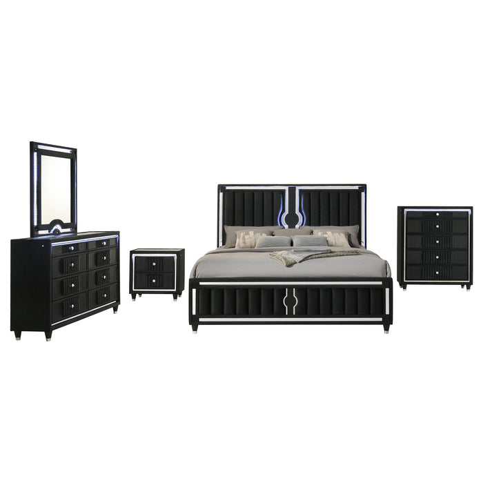 Ravenne 5-piece Velvet Upholstered California King LED Bedroom Set Black