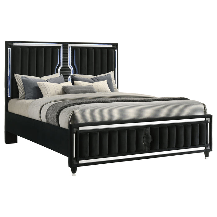 Ravenne Velvet Upholstered California King LED Panel Bed Black