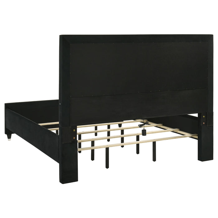 Ravenne Velvet Upholstered California King LED Panel Bed Black
