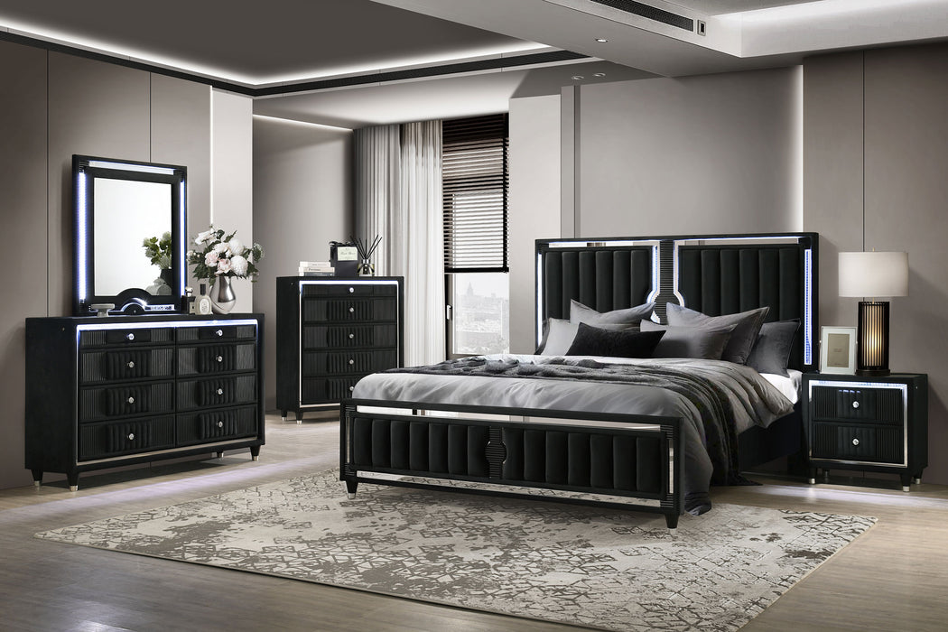 Ravenne 8-drawer Velvet Upholstered LED Dresser and Mirror Black