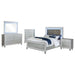 Silver metallic Gunnison 5-piece Queen bedroom set by CoasterEssence, includes bed frame, nightstands, and dresser with modern design.