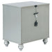 CoasterEssence Gunnison 5-piece Queen bedroom set in silver metallic finish, including bed frame, nightstands, and dresser.