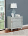 CoasterEssence Gunnison silver metallic 2-drawer nightstand with sleek modern design and metal handles.