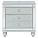 Silver metallic Gunnison 2-drawer nightstand from CoasterEssence featuring sleek modern furniture design and metallic finish.