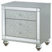 Silver metallic Gunnison 2-drawer nightstand by CoasterEssence with sleek modern design and metal handles.