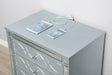 CoasterEssence Gunnison silver metallic 2-drawer nightstand with sleek modern design and metallic finish.