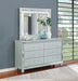 Silver metallic Gunnison 6-drawer dresser with matching mirror, modern furniture piece from CoasterEssence.