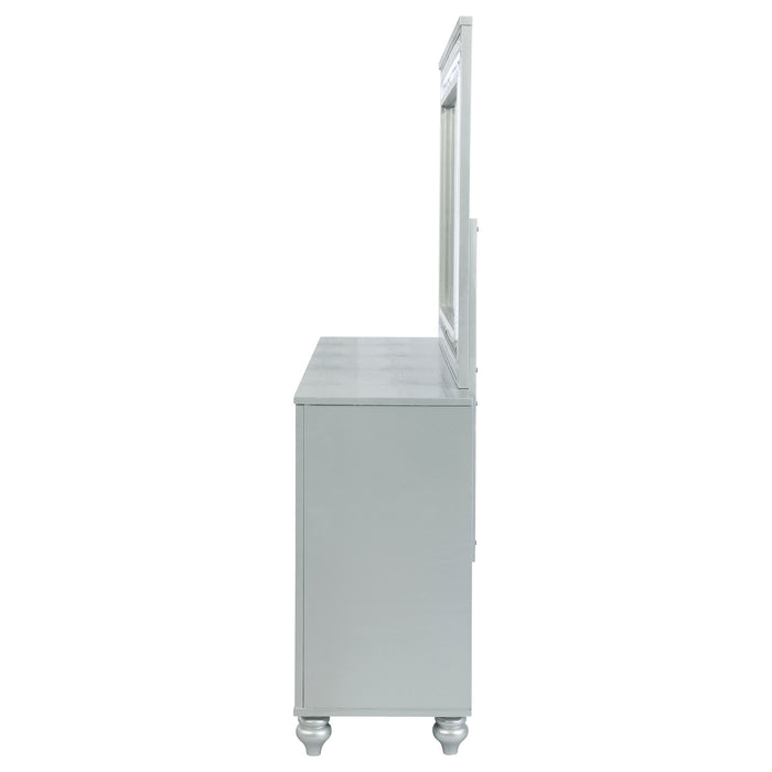 Silver metallic Gunnison 6-drawer dresser with matching mirror, modern furniture piece by CoasterEssence.