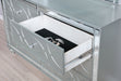 Silver metallic Gunnison 6-drawer dresser with attached mirror, featuring sleek modern furniture design by CoasterEssence.