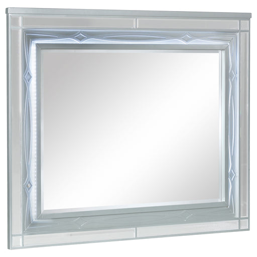 Silver metallic Gunnison dresser mirror by CoasterEssence, featuring a sleek, modern frame for bedroom decor.
