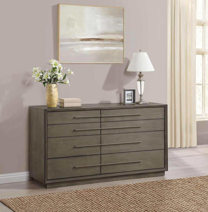 Durango 8-drawer dresser in taupe oak finish, showcasing sleek modern furniture with spacious drawers and contemporary design.