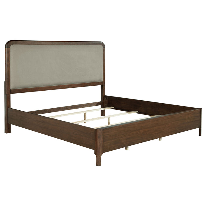 Walnut Madeira 5-piece Eastern King bedroom furniture set by CoasterEveryday, including bed, nightstands, and dresser shown in image.