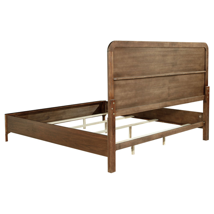 Walnut Madeira 5-piece Eastern King bedroom furniture set by CoasterEveryday, including a bed, nightstands, and dresser.